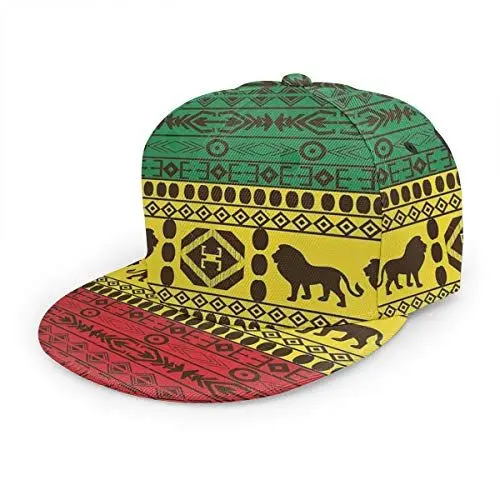 Produktbild: 通用 Afrikanisches traditionelles Muster Löwen Rasta Jamaika Snapback verstellbare Flat Bill Baseballmütze Baumwollvisierhut einfarbige Sonnenkappen für Outdoor-Sportarten Männer Frauen